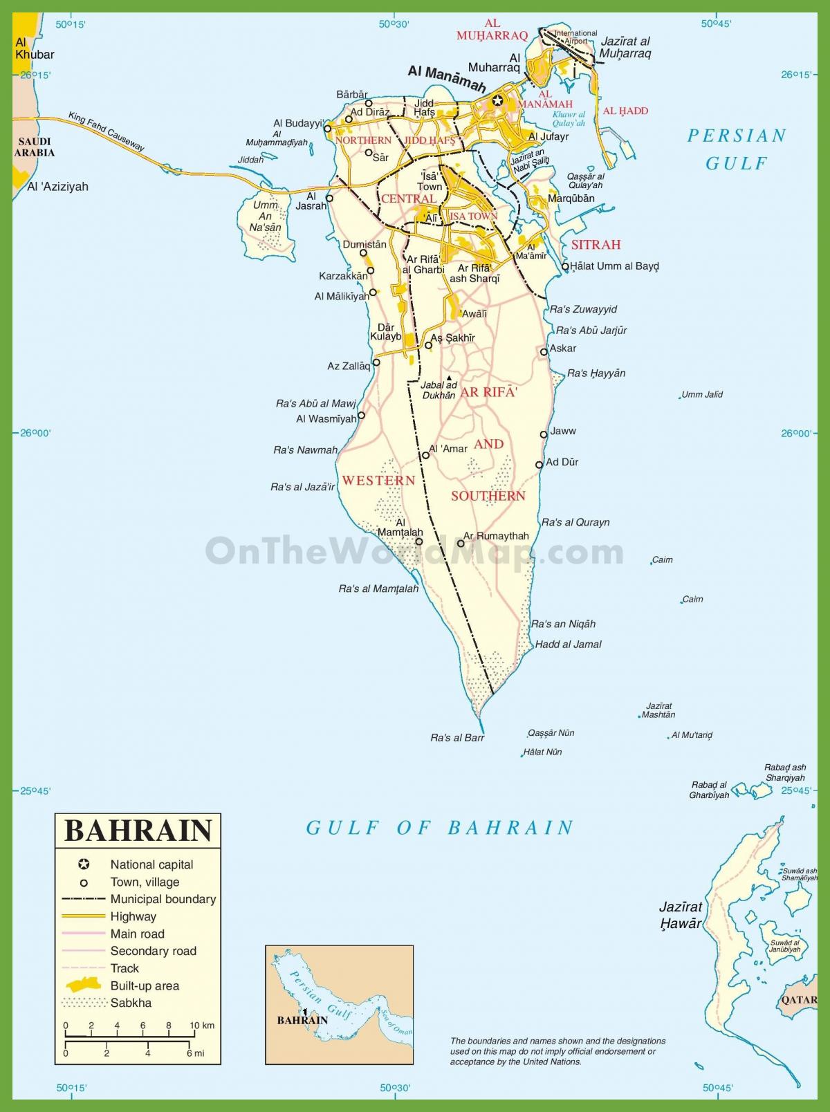 Bahreino miestų žemėlapis